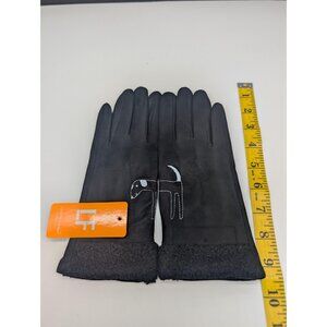 LF Love Of Fashion Gloves Womens One Size Fleece Top Soft Black Dog Touchscreen